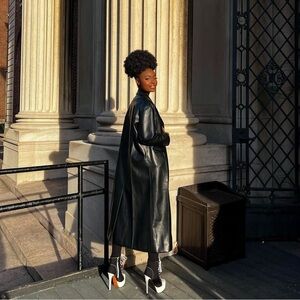 Dept. Anonym Faux Leather Coat with Pinched Pleats